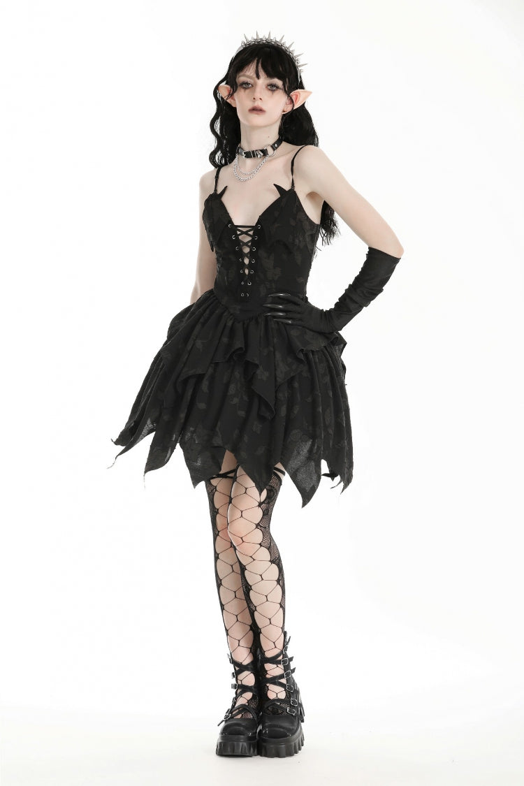 Halloween Printed Irregular Gothic Slip Dress with V-Neck