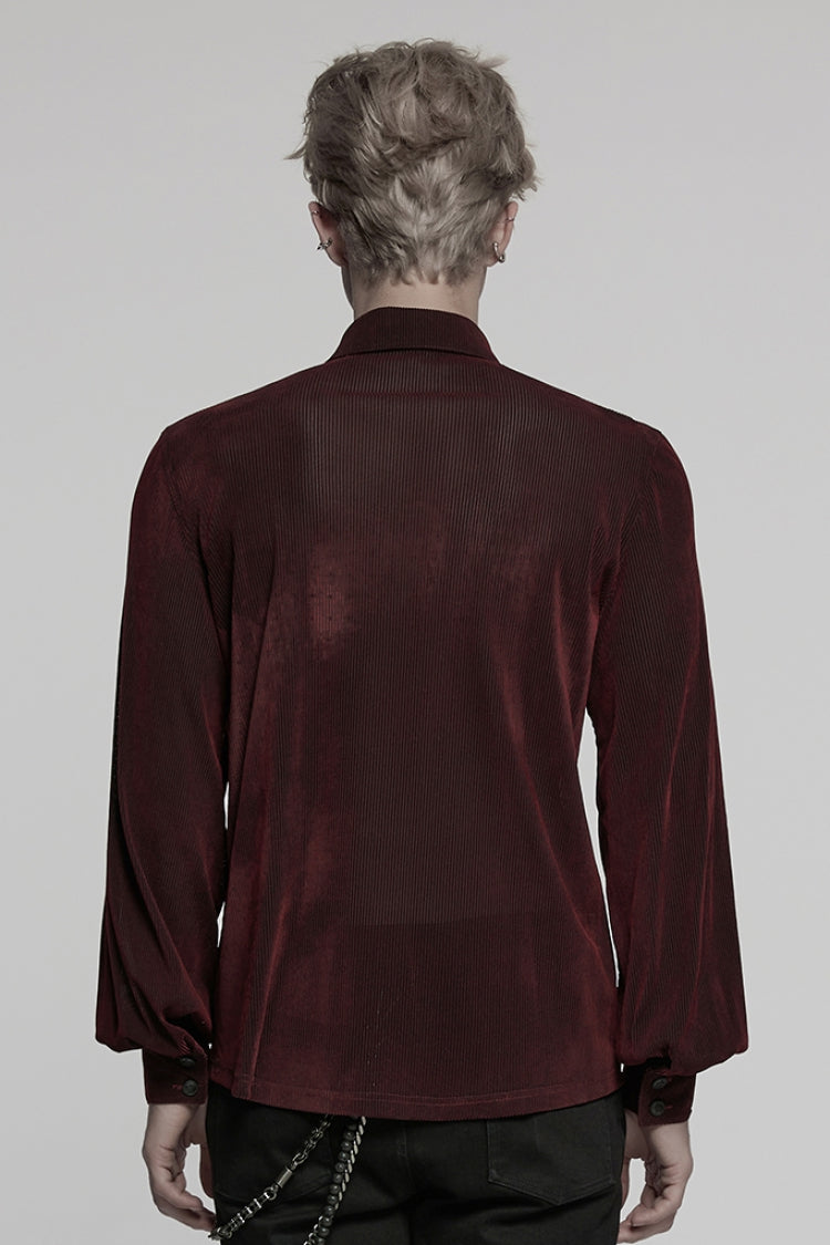 Noir & Crimson Double-Breasted Puff-Sleeve Gothic Shirt