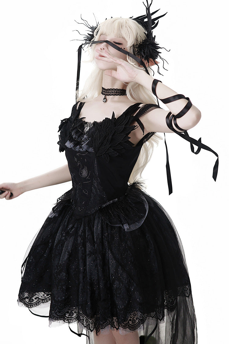 Sleeveless Ruffle Bow Gothic Ballet Lolita Jumper Dress - Black