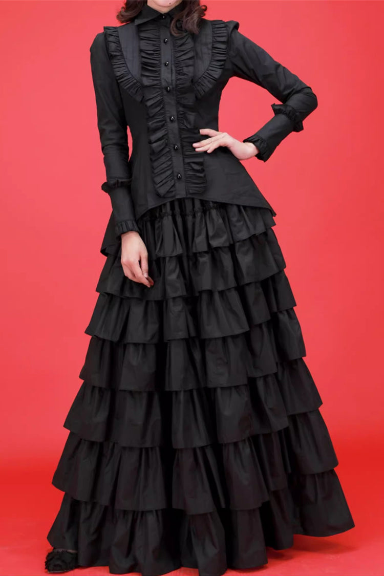 Vintage Lolita Skirt with Multi-Tiered Ruffles, Black