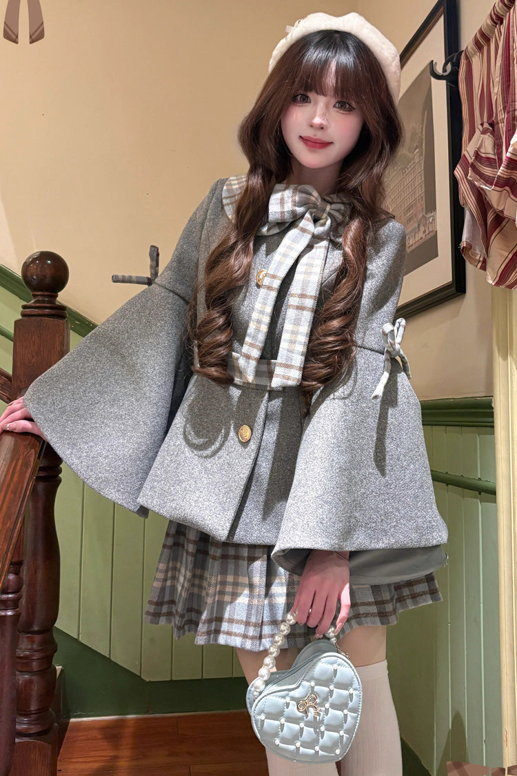 Chestnut Sea Salt Long Trumpet Sleeve Printed Bow Sweet Elegant Lolita Skirt Coat - Multi-Color