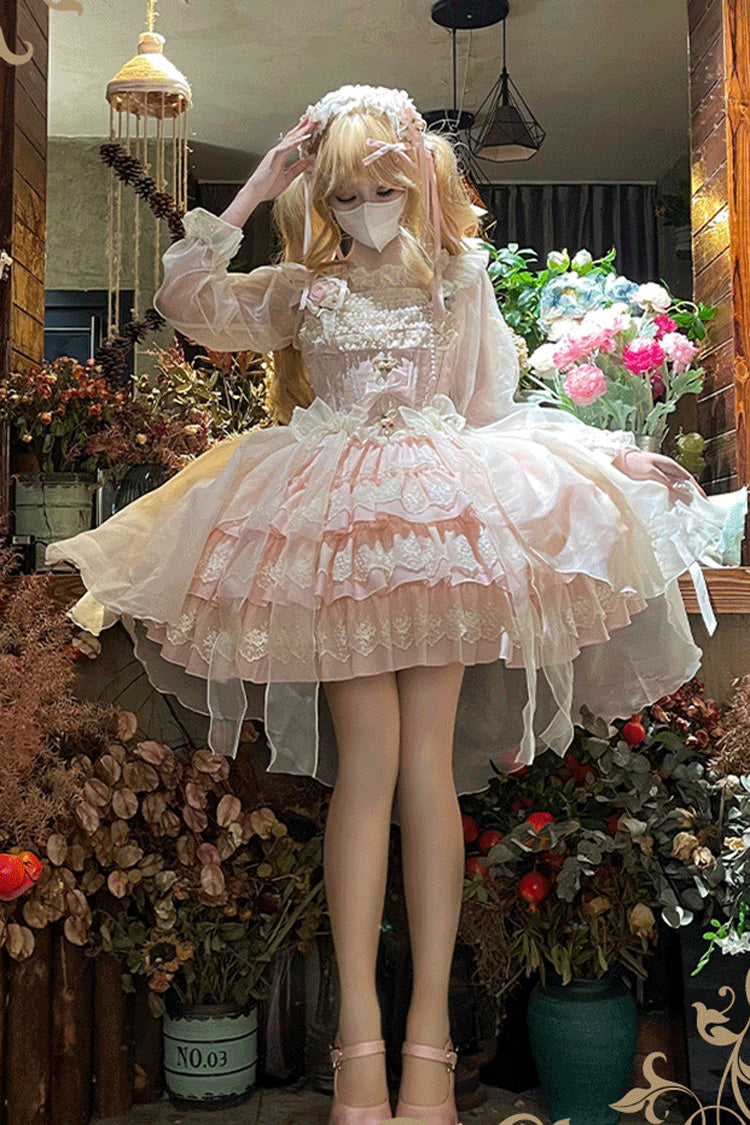 Multi-Layered Ruffle Bow Ballet Lolita JSK Dress