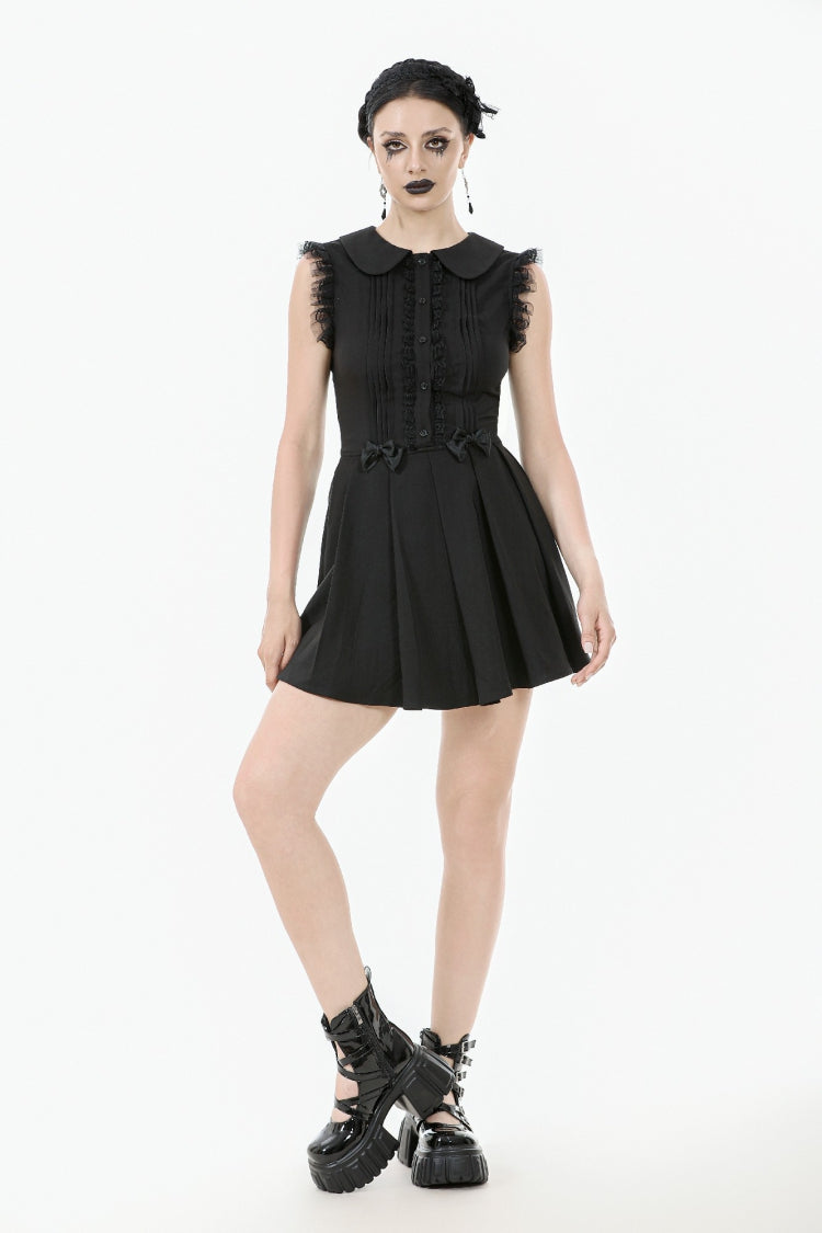 Peter Pan Collar Sleeveless Bowknot Pleated Gothic Graduation Dress