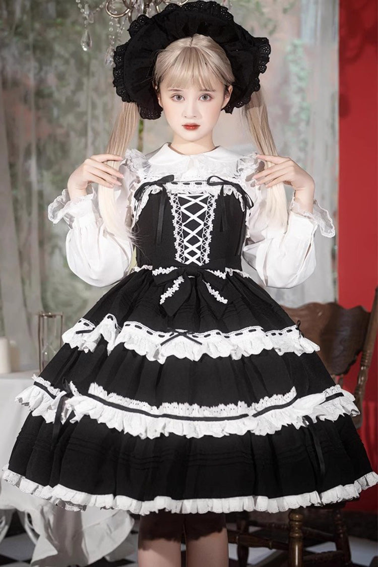White/Black Sleeveless Bowknot Multi-Layer Gothic Lolita Jsk Dress
