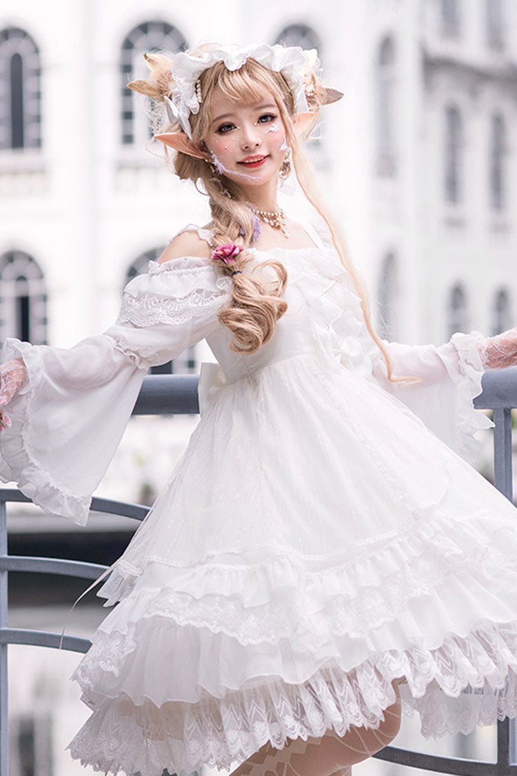 Half Sleeves Gothic Lolita Dress Lace Bowknot Hanayome Multi-Layer - Altfashion Shop