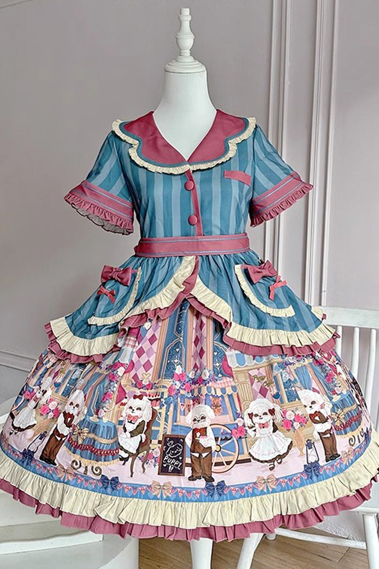 Puppy Cafe Sweet Lolita Dress with Print and Bowknot Details