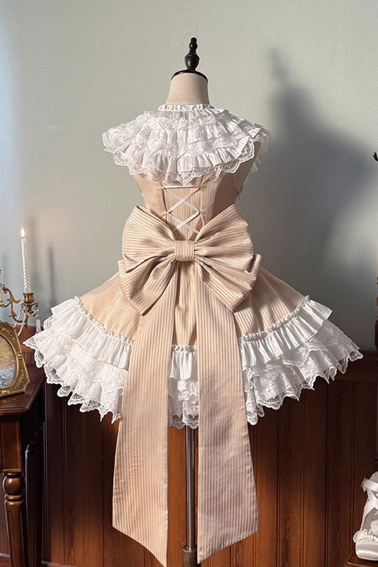 Champagne Asymmetric Lace Bow Sleeveless Multi-Layer Ruffle Sweet Lolita Dress - Miss Tsundere