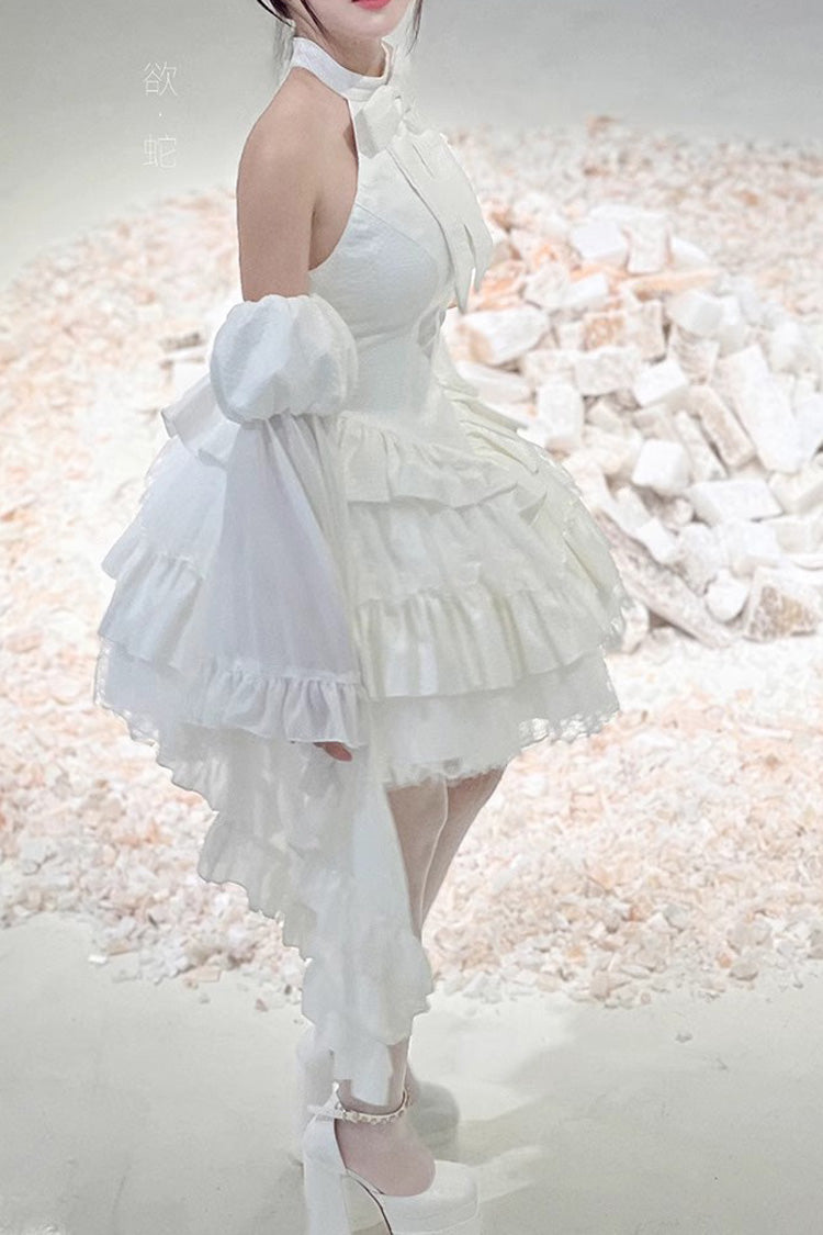 Gothic Lolita Snake Halterneck Dress with Multi-Layer Ruffles