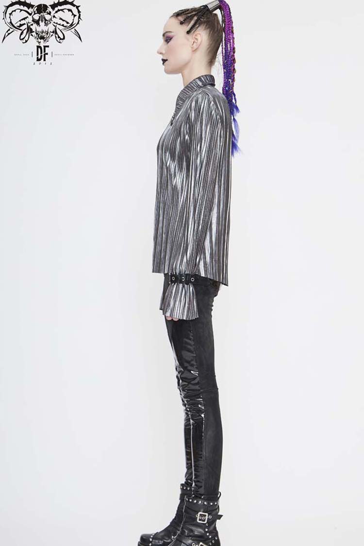 Punk Shirt with Metal Buckles and Pointed Collar