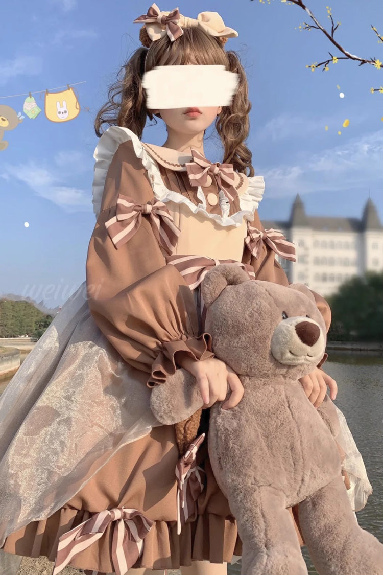 Bear Motif High-Waisted Ruffle Bow Sweet Lolita Dress