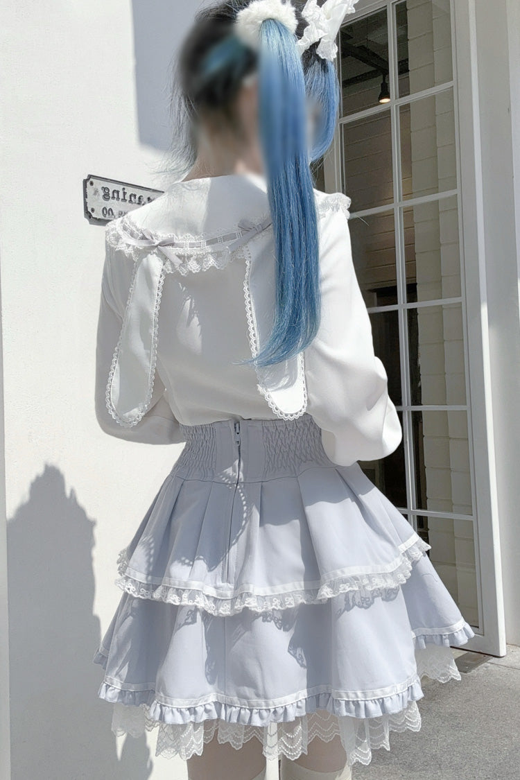 Bunny-Eared Bow and Lace Jirai Blouse in Three Shades