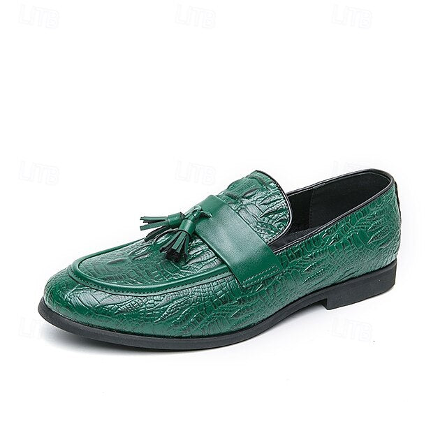 Crocodile Embossed with Faux Leather Men's Loafers Green
