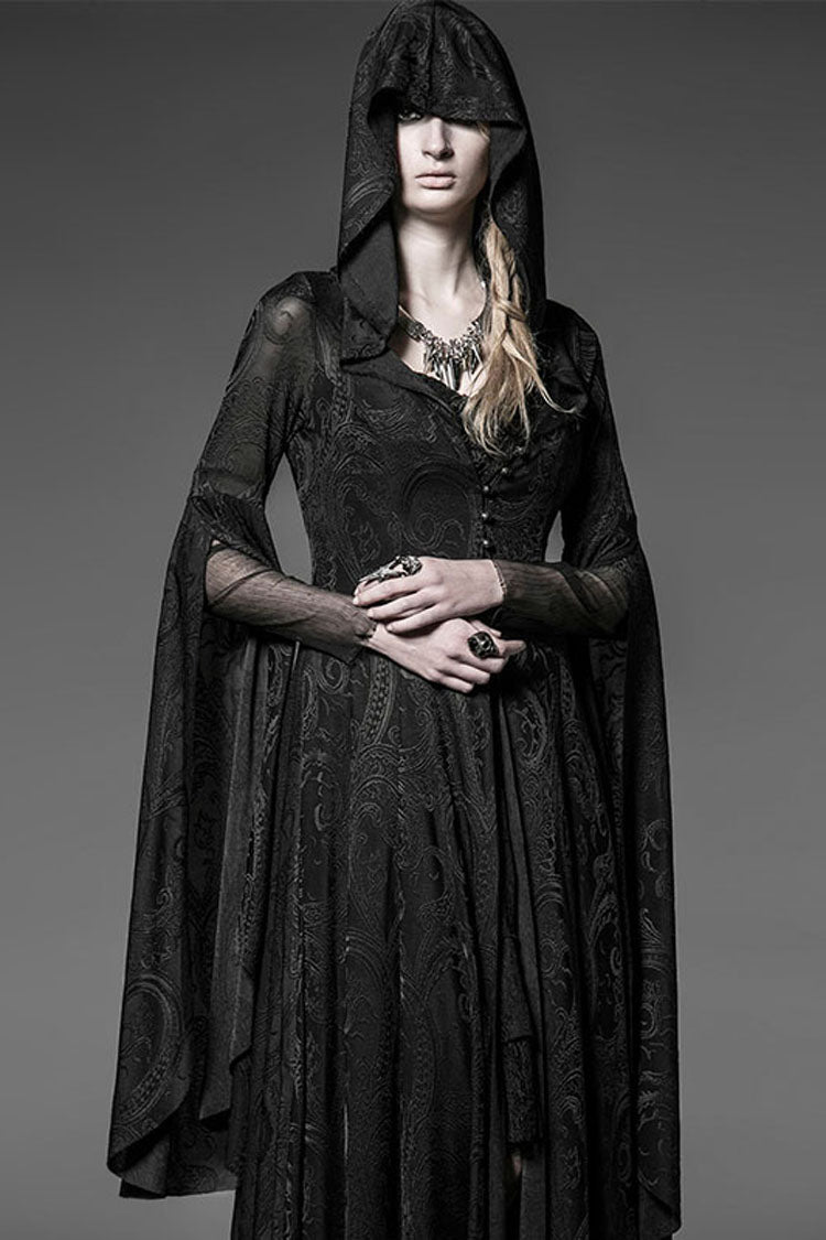 Black Gothic Lolita Dress Hooded Knitted Long Sleeves - Altfashion Shop