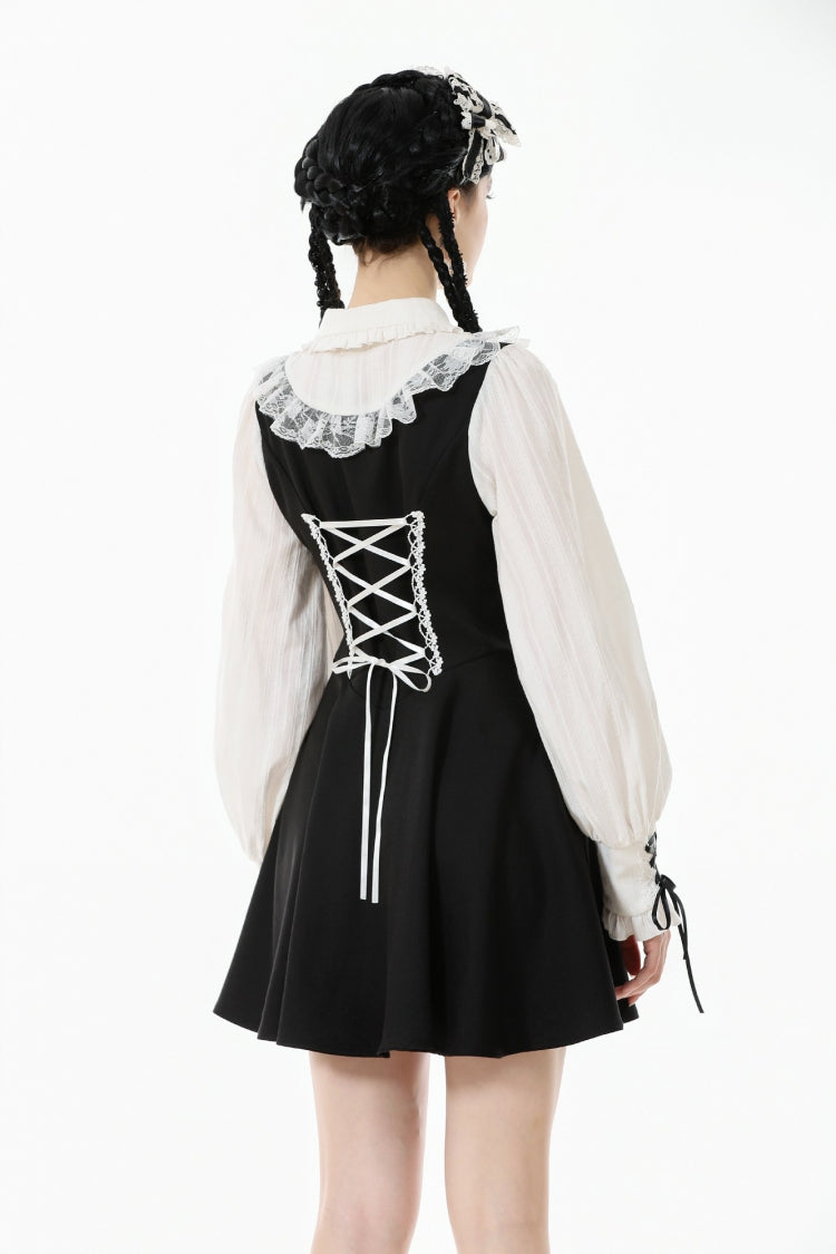 Doll Collar Long Sleeve Lace-Up Faux Two-Piece Gothic Graduation Dress