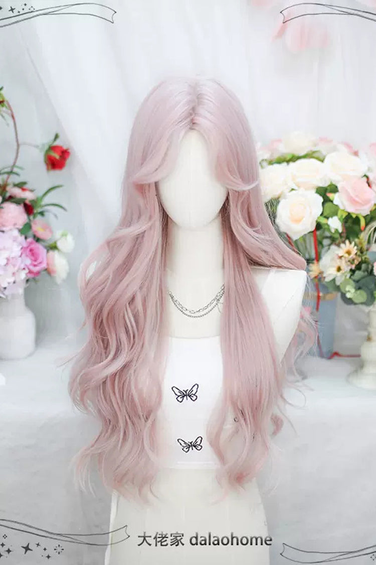 Blush Pink Center-Parted Curly Sweet Anime Wig