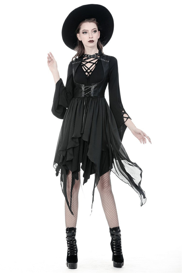 Punk Jacket with Cut-Out Chest Irregular Hem Lace-Up Buckles