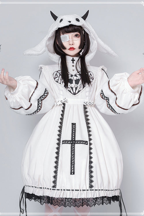 Cream Gothic OP Dress - Demon Rabbit with Detachable Hat