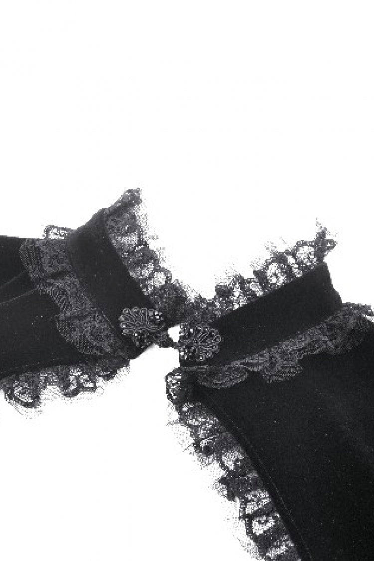 Jet-Black Gothic Cape with Velvet Panels and Lantern Sleeves