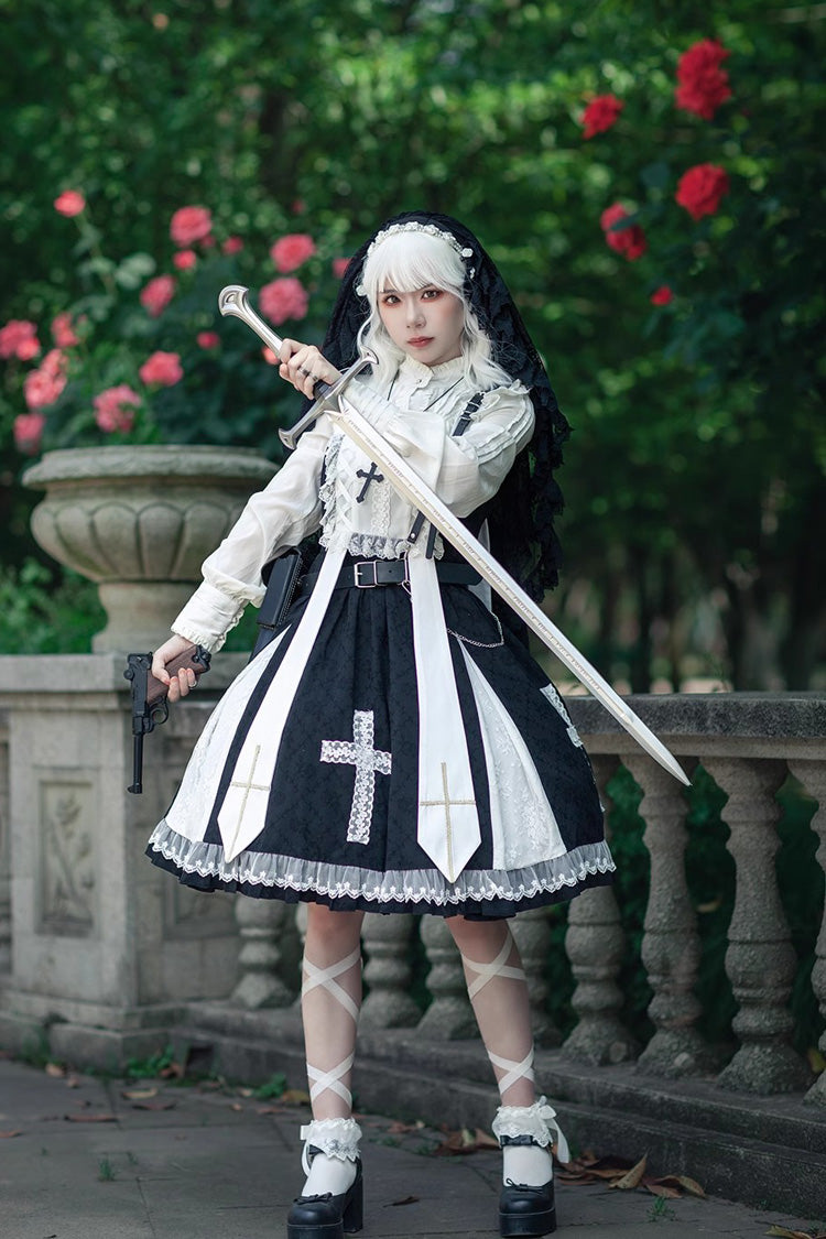 Cross Print Ruffle Sleeveless Gothic Lolita Dress