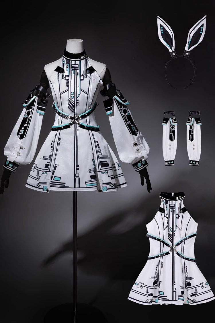 Stand Collar Print Futuristic Style Sweet Handsome Lolita Dress - White