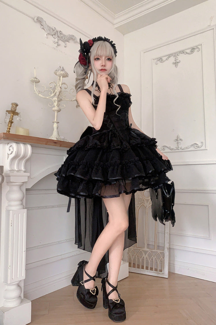 Triple-Layered Ballet Gothic JSK with Lace-Up Front