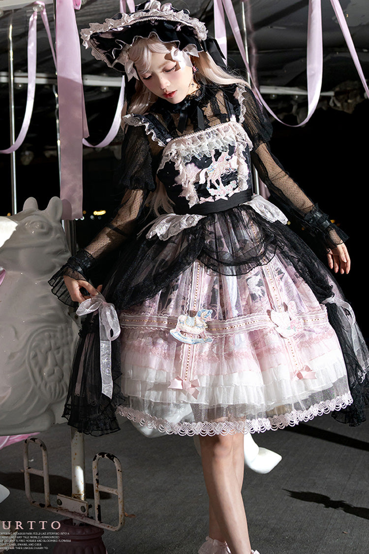 Pink Blue Multi Print Ruffle Bow Lace Sweet Gorgeous Lolita Jsk Dress