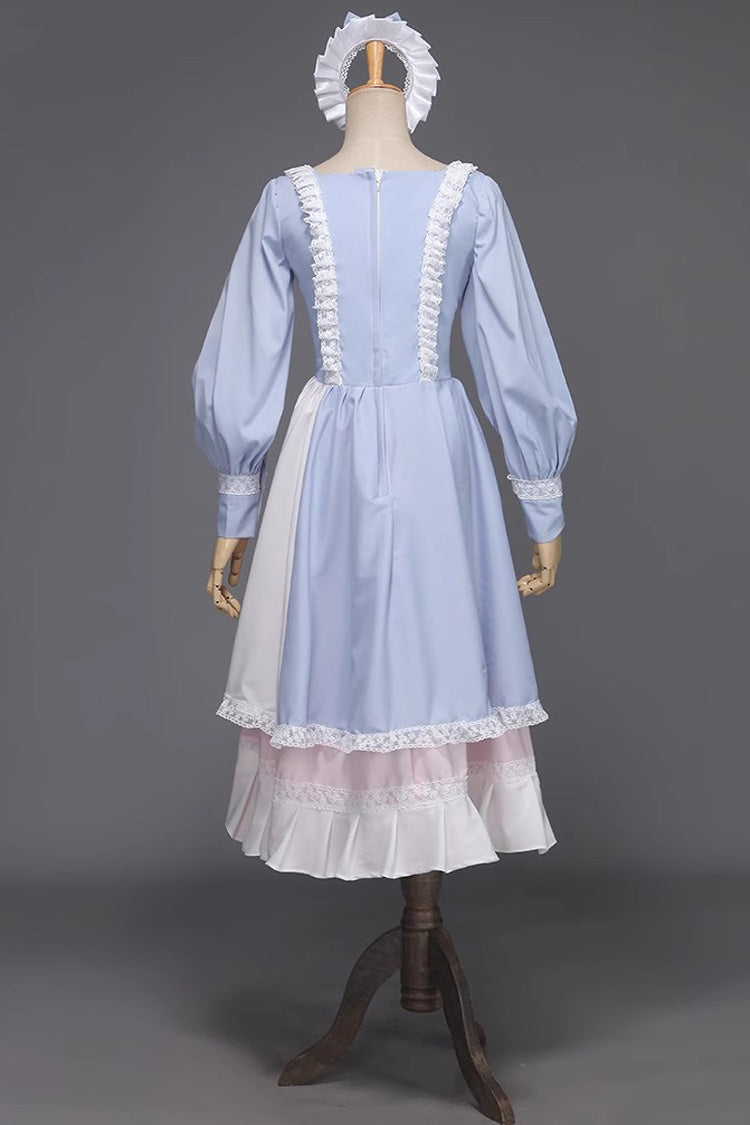 Light Blue Ruffled Bowknot Victorian Dress - Sweet Multi-Layer