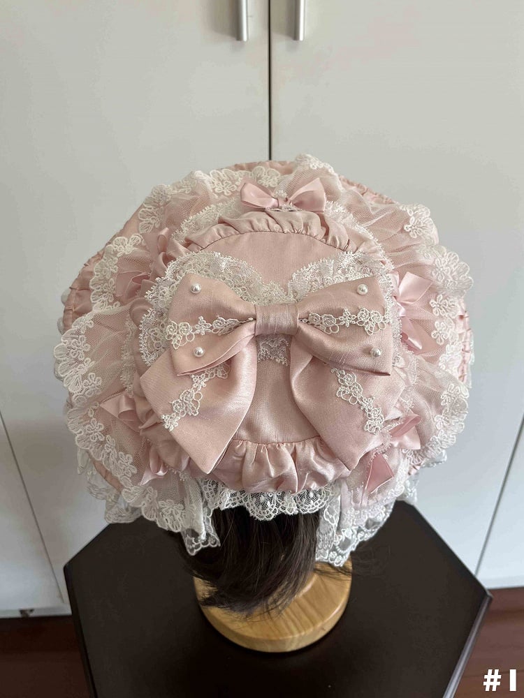 Decorated Sweet Pink Bows Hat Lolita