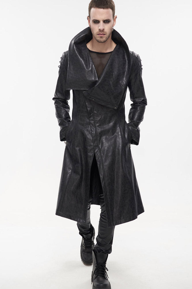 Slim Men's Long Coat with Oversized Collar, Thick Rope, Punk Style
