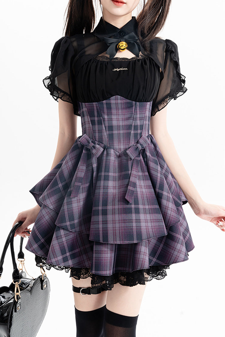 Violet Magic Cat Double Stripe Printed Bow Lolita Jumper