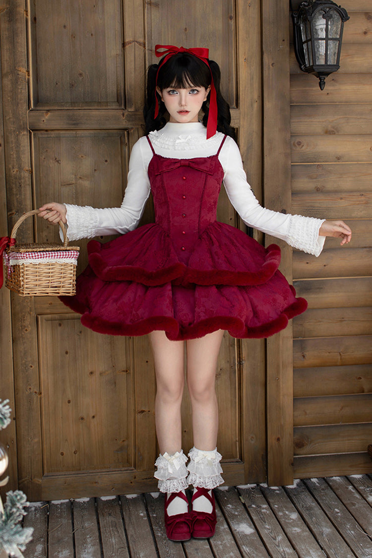 Jacquard Furry Bow Sweet Lolita JSK Dress