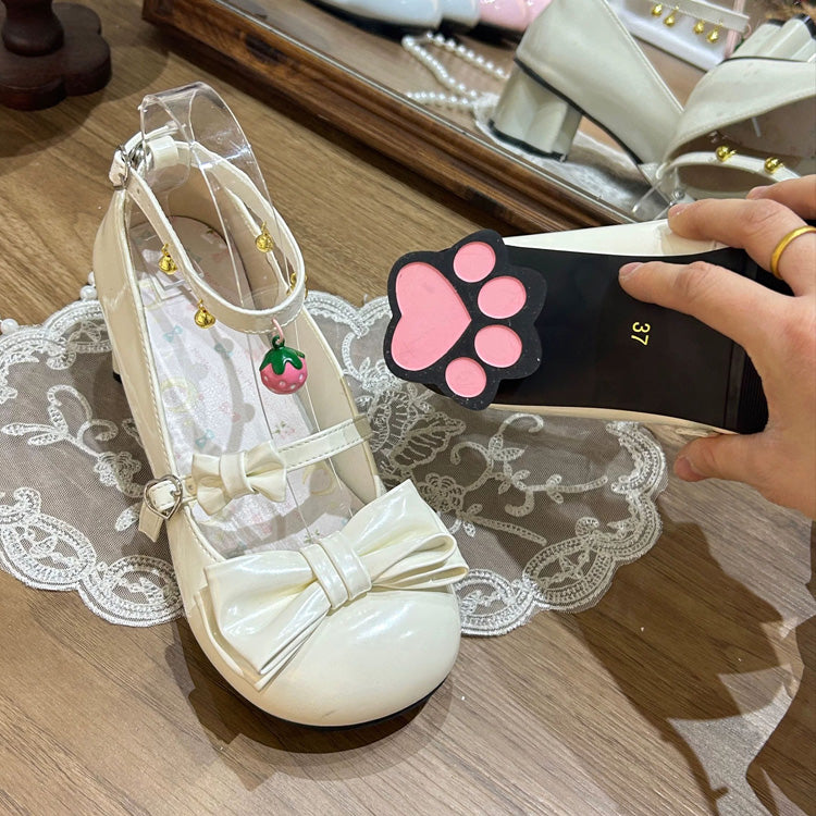 Ankle Bell Bow Mary Jane Heels - Cat Paw Sole, 6 Colors