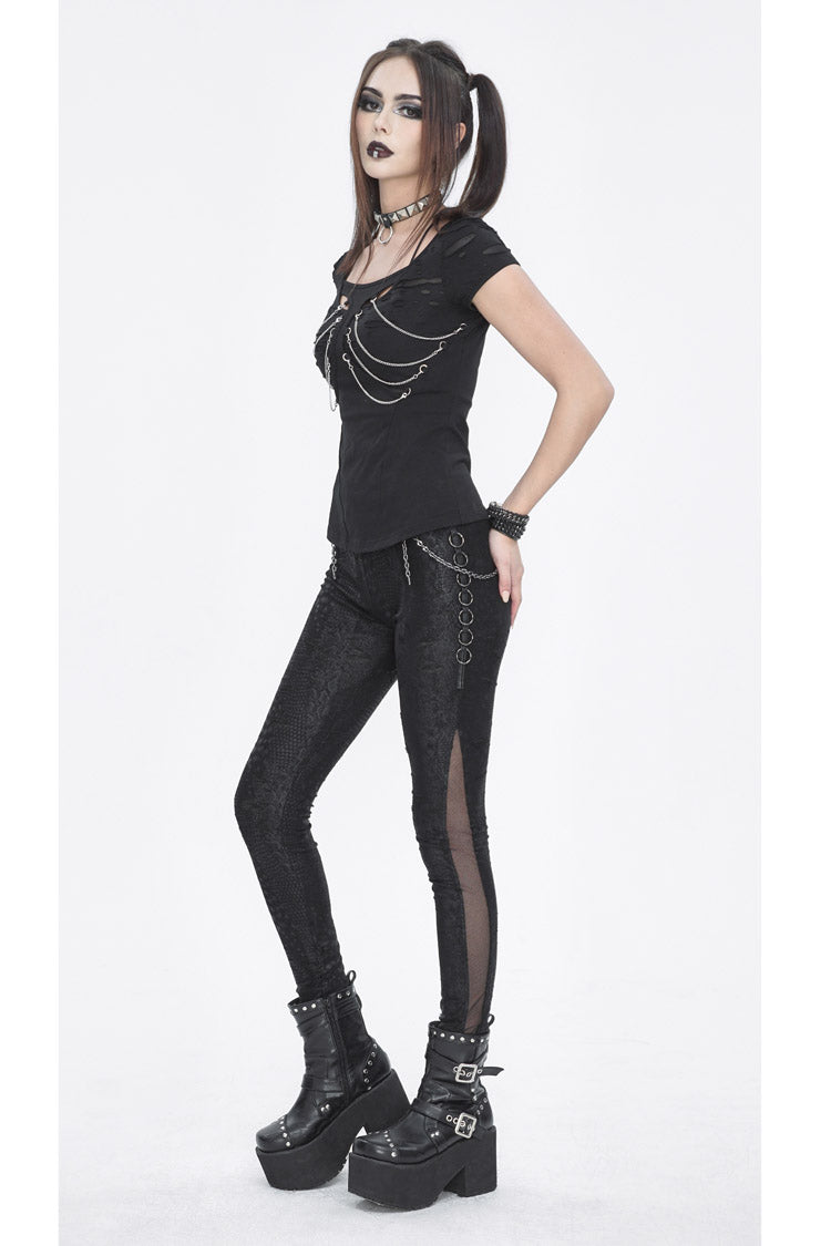 Steampunk Distressed Tee with Cutout Details for Women