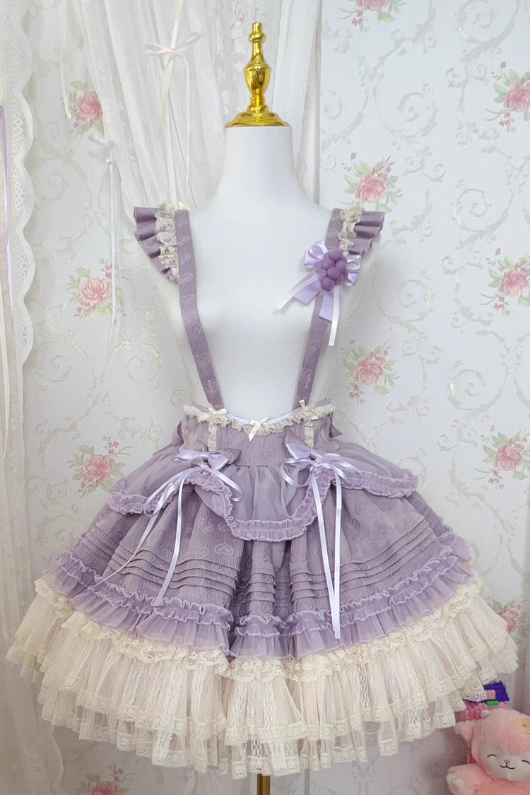 Grape Crunchies Sleeveless Multi-Tiered Ruffled Bow Lace Sweet Lolita Tank Dress Two Colors