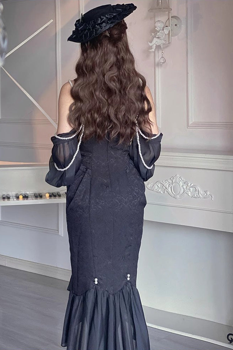 Sleeveless Jacquard Lace Fishtail JSK in Black