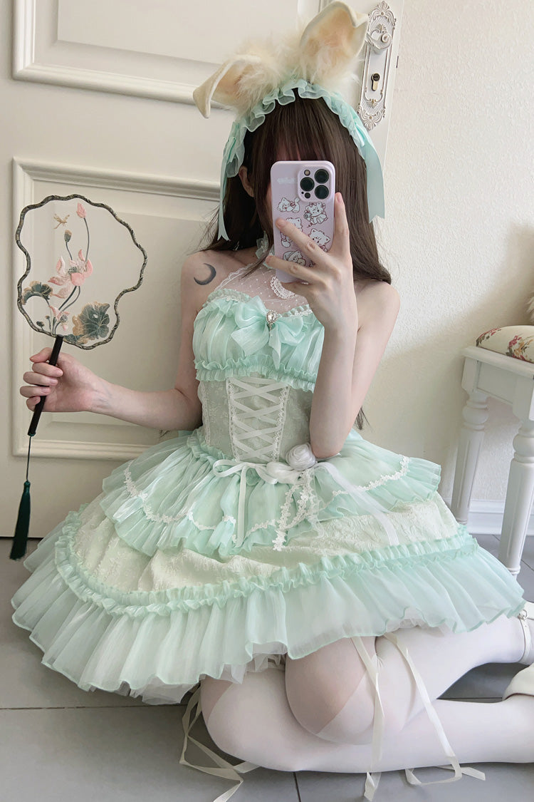 Emerald Triple-Tier Ribbon Lace Sweet Jumper