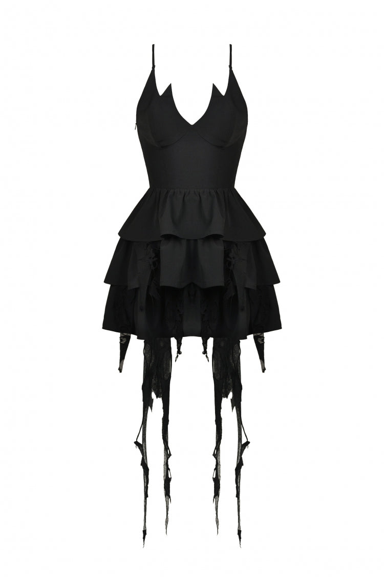 Umbra Punk Slip Dress with Layered Lace-Up and Strapless Cut