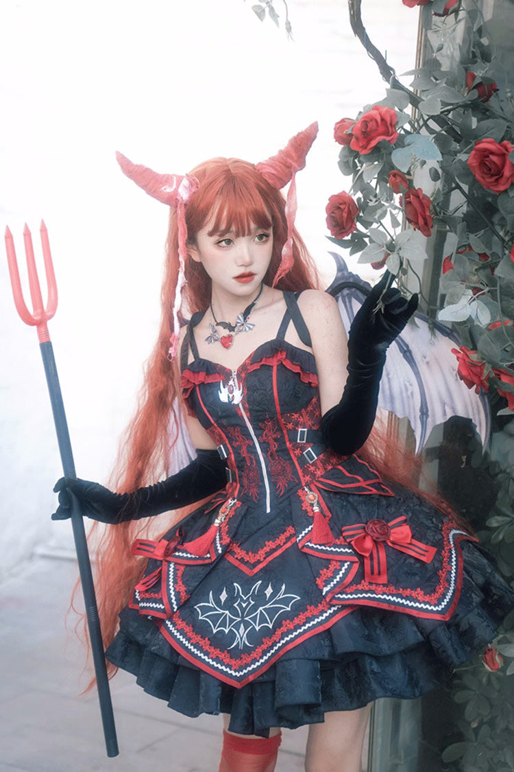 Black Red Bat Print Ruffle Cardigan Gothic Lolita Jsk Dress