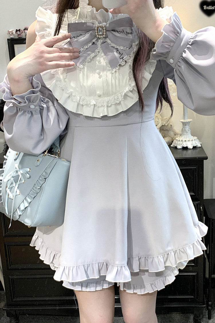Light Blue [Rose Princess] Off Shoulder Long Sleeve Ruffle Bowknot Gothic Jirai Kei Gown