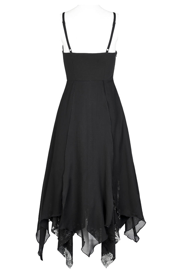 Double-Layer Chiffon Lace Irregular Hem Sling Sleeveless Gothic Dress