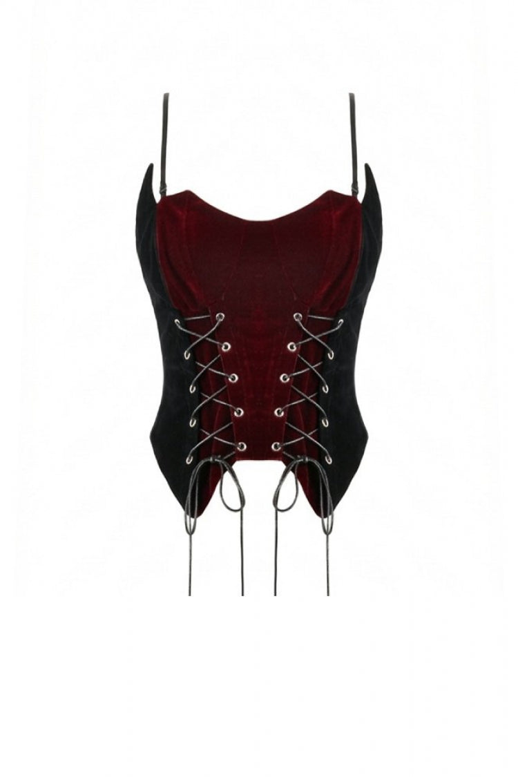 Crimson & Noir Contrast Double-Row Eyelet Vintage Bustier