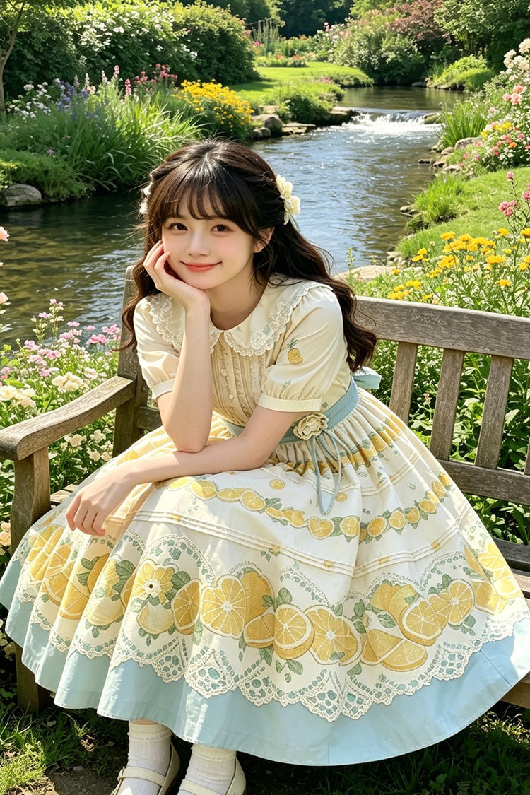Doll Collar Short Sleeve Lemon Printed Plus Size Sweet Lolita Dress