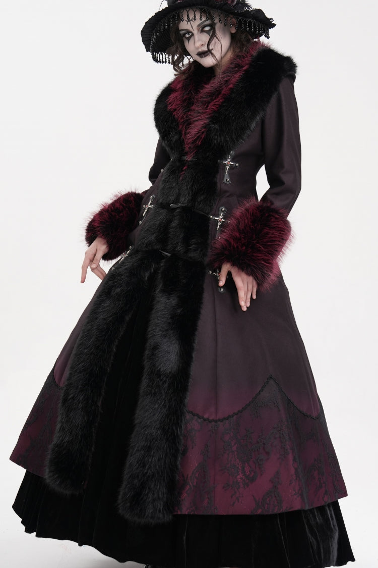 Noir & Scarlet Cross-Laced Lace Gothic Long Coat