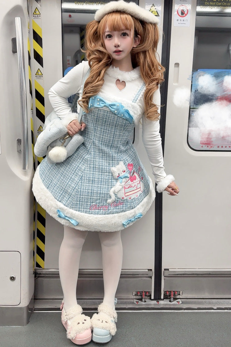 Blue Embroidered Bow Sweet Lolita JSK Dress