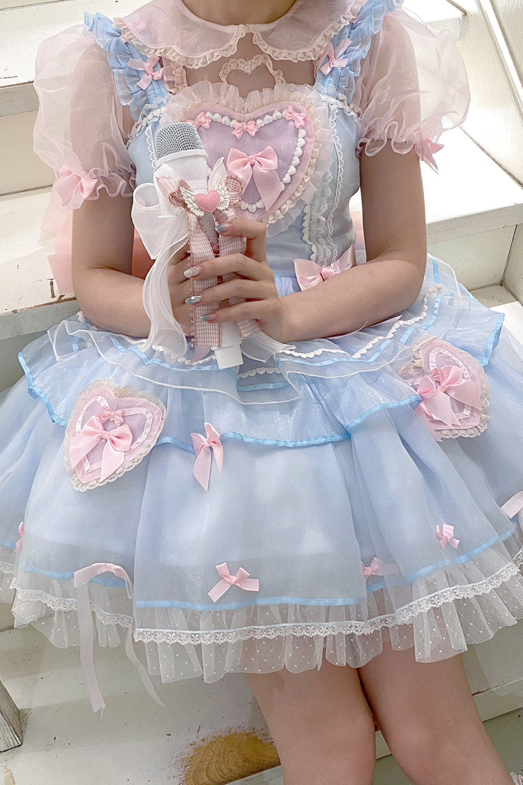 Blue Pink Love-Printed Lace Sweet Lolita Jumper Dress