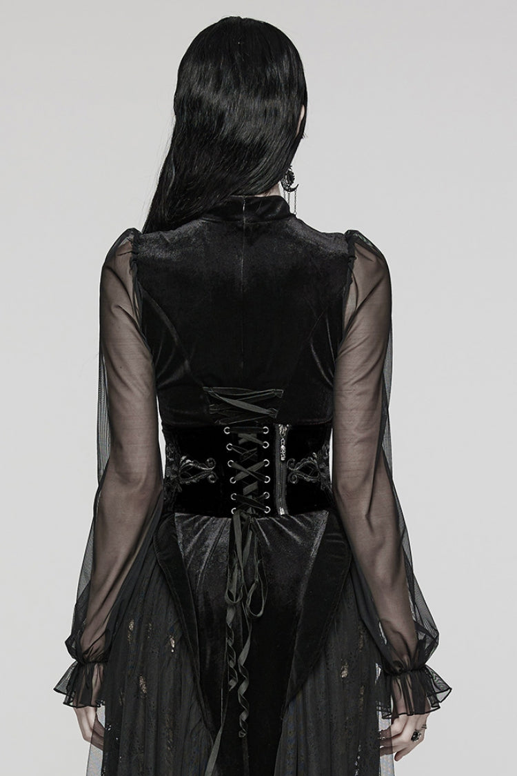 Gothic Corset with Lace-Up Zipper, Embroidered Women's Top