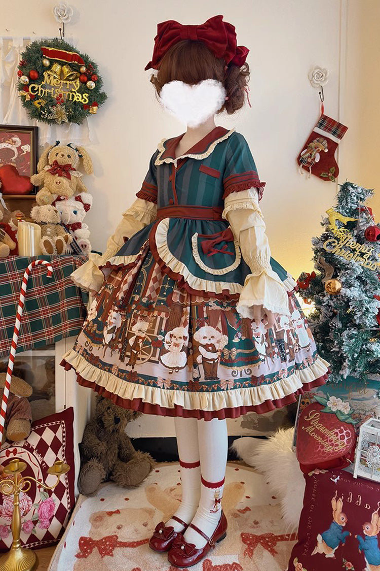 Puppy Cafe Sweet Lolita Dress with Print and Bowknot Details