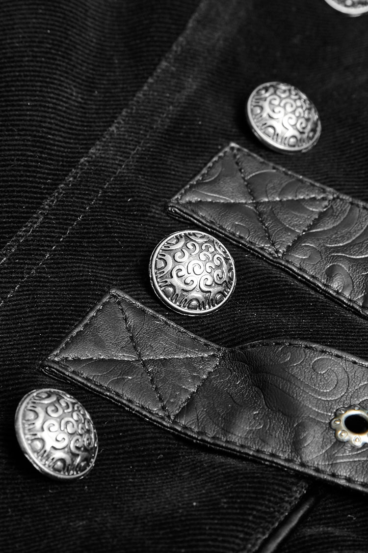 Void Steampunk Overcoat with Metal Buckles and Stand Collar