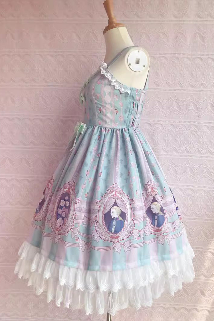 Rose Dream Print JSK Dress with Ruffle and Bow, Sweet Lolita