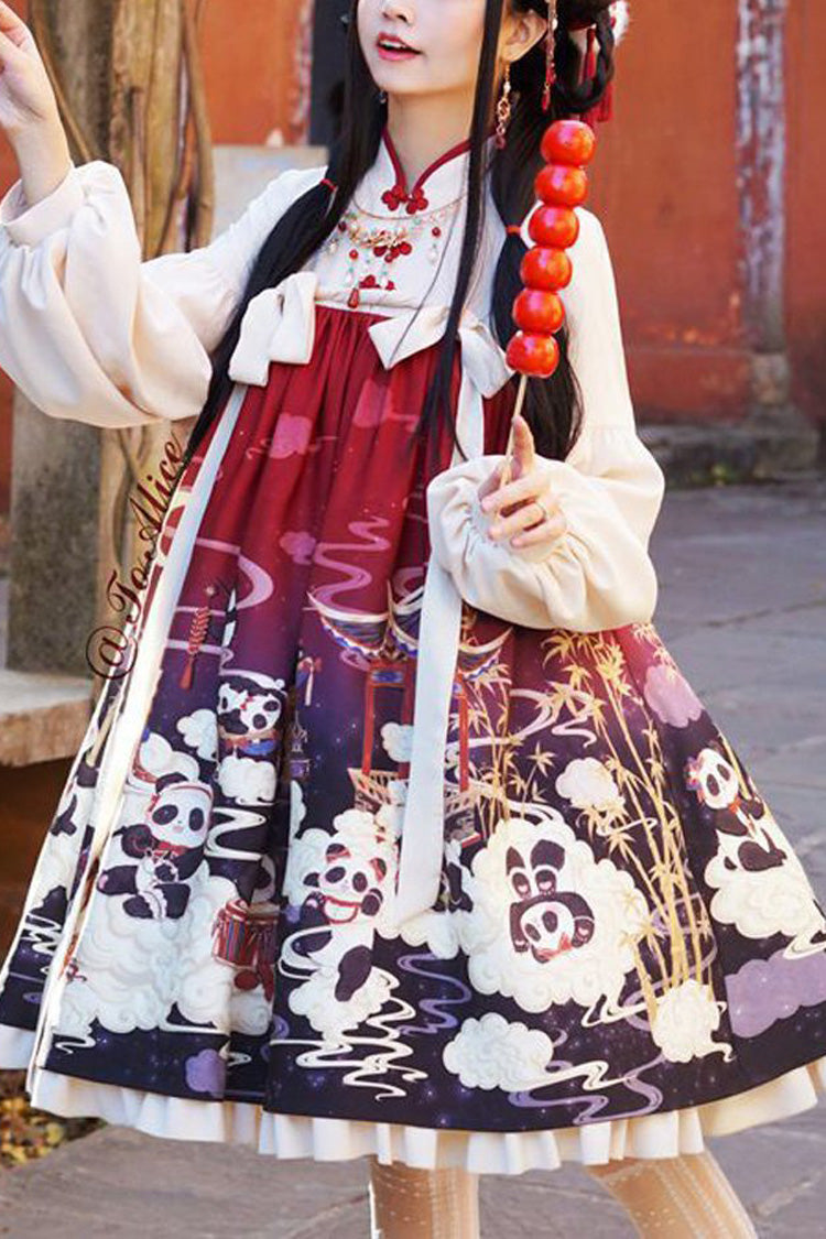 Panda Motif Chinese-Inspired Sweet Lolita One-Piece Gown